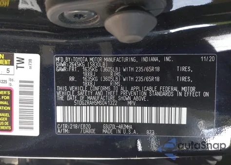 2021 Toyota Highlander Xle from USA, damaged, VIN 5TDGZRAH5MS041322
